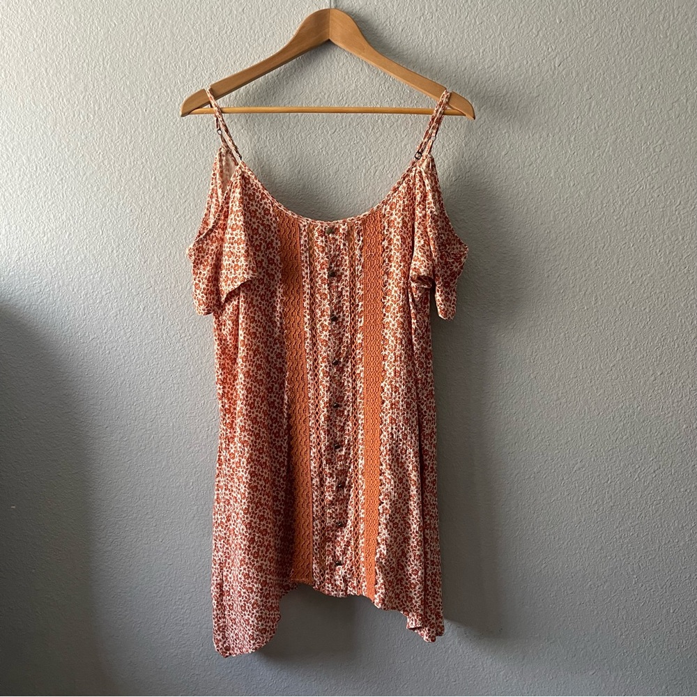 O’Neil Boho Orange and Cream Floral Flowy Beach Summer Short Sundress Size Small